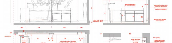 reception desk and screen installation drawing